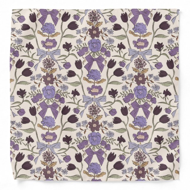 Rustic Purple Flowers and Ribbons Bandana (Front)
