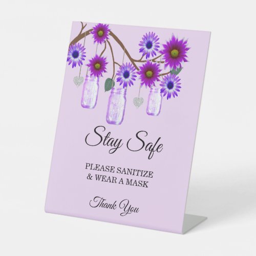 Rustic Purple Flowers Mason Jar Wedding Safety Pedestal Sign
