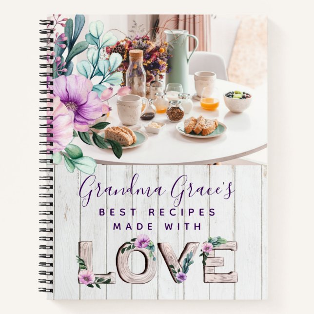 Rustic Purple Flowers Recipe Book for Grandmother (Front)