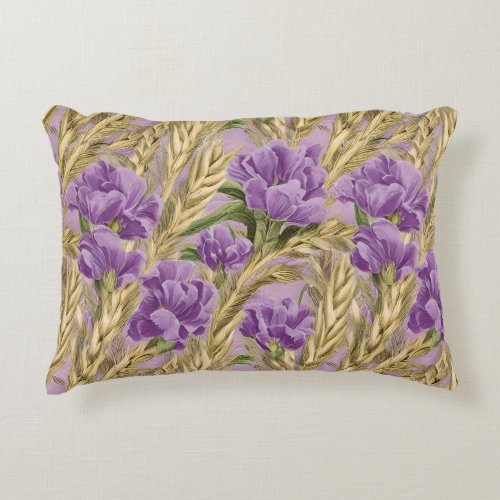 Rustic Purple Flowers Watercolour Accent Pillow