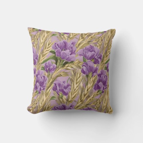 Rustic Purple Flowers Watercolour Throw Pillow