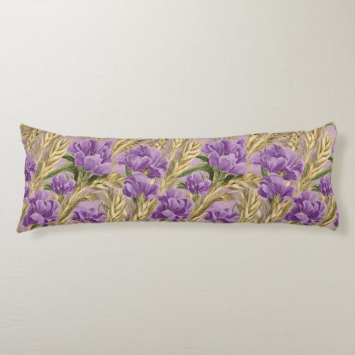 Rustic Purple Flowers Wheat Watercolor Body Pillow