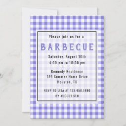 Rustic Purple Gingham Farmhouse BBQ Party Invitation | Zazzle