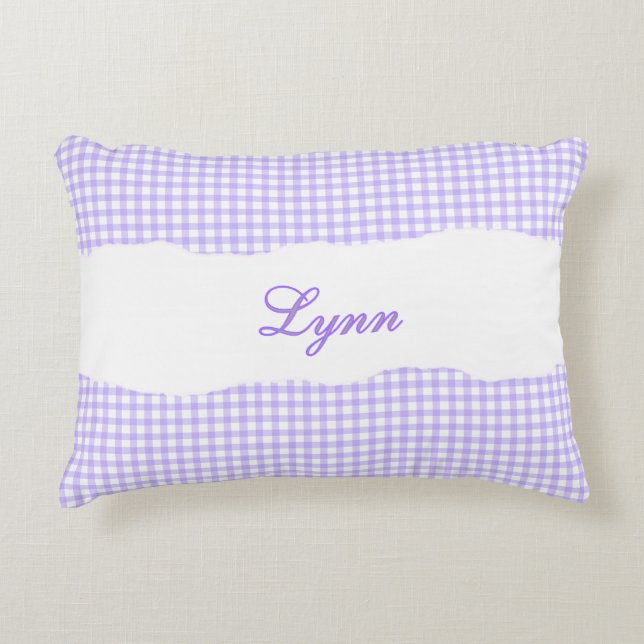 Rustic Purple Gingham Personalized Name Accent Pillow (Front)