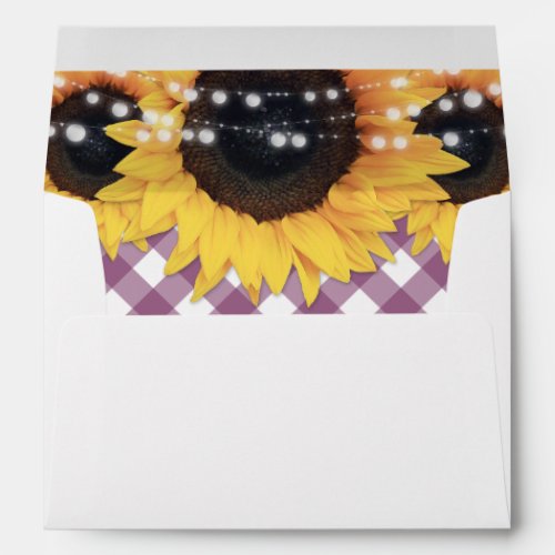 Rustic Purple Gingham String Lights Sunflowers Envelope