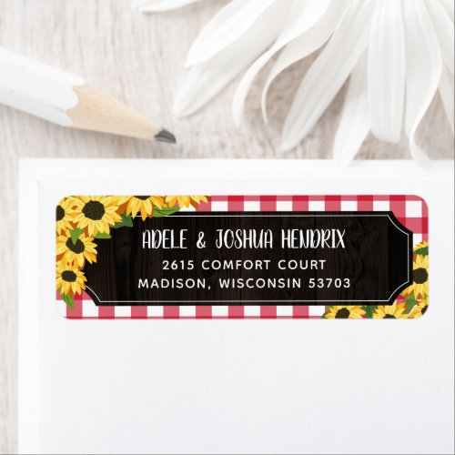 Rustic Purple Gingham  Sunflowers BBQ Baby Shower Label