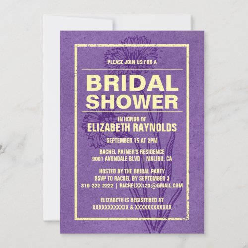 Rustic Purple &amp; Gold Bridal Shower Invitations