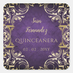 Rustic Purple Gold Elegant Quinceanera Square Sticker