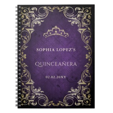 Rustic Purple Gold Princess Tiara Quinceanera    Notebook