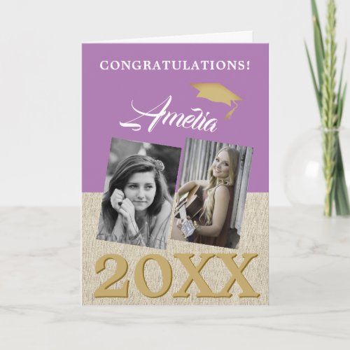 Rustic Purple Graduate 2 Photo Graduation  Card