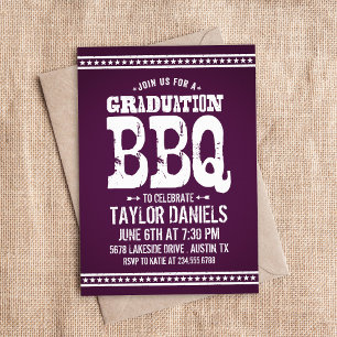 Rustic Purple Graduation Party BBQ Invitation