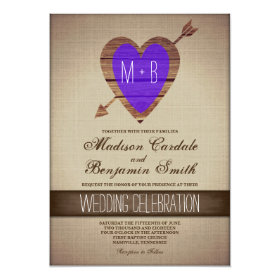 Rustic Purple Heart Arrow Country Wedding Invites