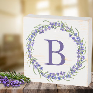Rustic Purple Heather Wreath Monogram Wooden Box Sign