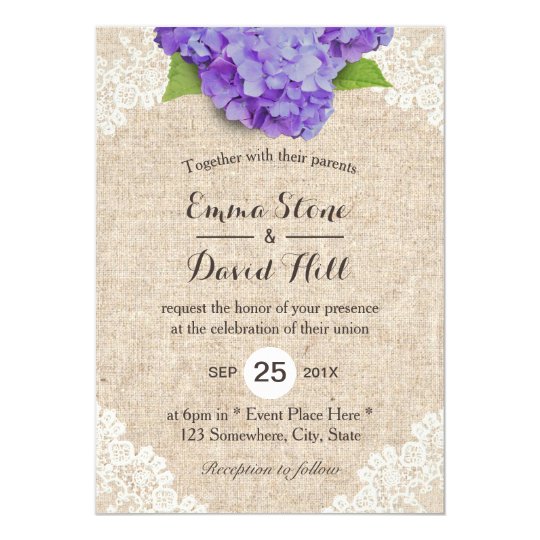 Purple Hydrangea Wedding Invitations Rustic Fl Purple Hydrangea Wedding Invitations With Bur