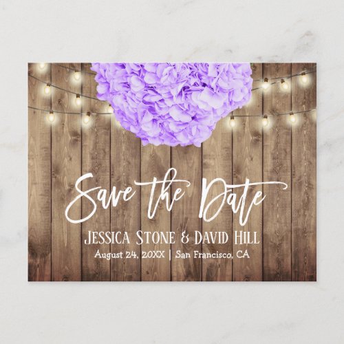 Rustic Purple Hydrangea Flower Save the Date Announcement Postcard