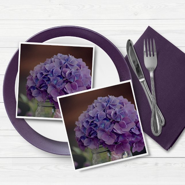 Rustic Purple Hydrangea in Mason Jar Photograph Napkins (Rustic Purple Hydrangea in Mason Jar Photograph Table Napkins)