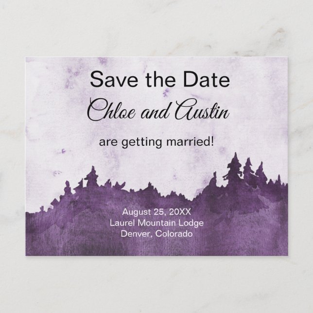 Rustic Purple Jewel Tone Landscape Save The Date Postcard (Front)