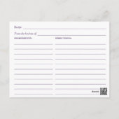 Rustic Purple Lace Bridal Shower Recipe Card (Back)