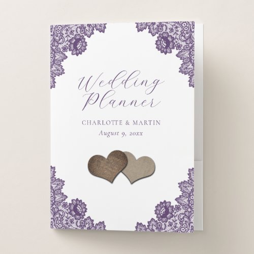 Rustic Purple Lace Burlap Hearts Wedding Planner