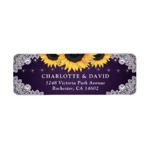 Rustic Purple Lace Sunflower Return Address Labels