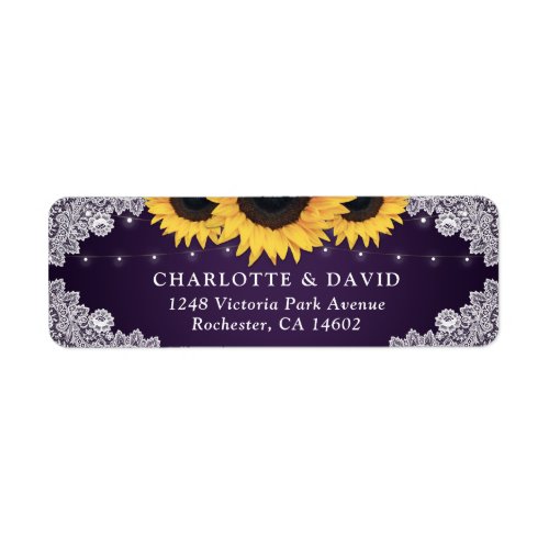 Rustic Purple Lace Sunflower Return Address Labels