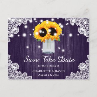 Rustic Purple Lace Sunflower Save The Date