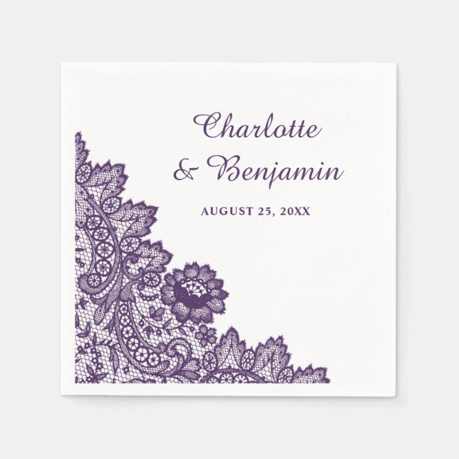 Rustic Purple Lace Wedding Napkins (Front)
