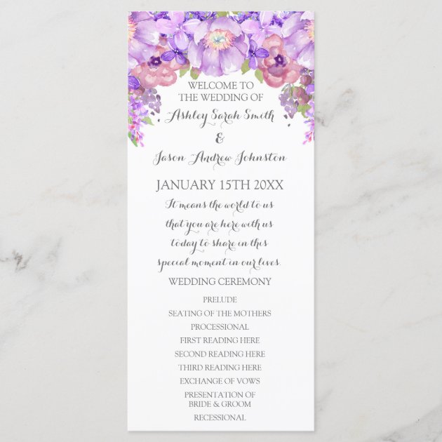 Rustic Purple Lavender Floral Wedding Program