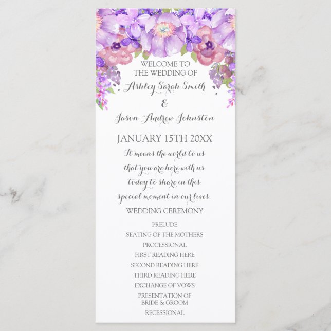 Rustic Purple Lavender Floral Wedding Program (Front)