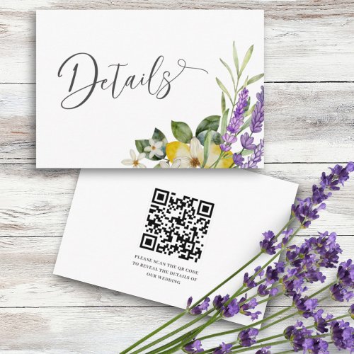 Rustic Purple Lavender  Lemons Wedding Details Enclosure Card