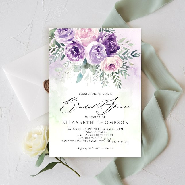 Rustic Purple Lavender Lilac Floral Bridal Shower Invitation (purple lavender lilac bridal shower brunch invitation watercolor floral garden romantic rustic chic)