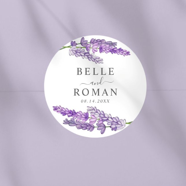 Rustic Purple Lavender Watercolor Wedding   Classic Round Sticker (Creator Uploaded)