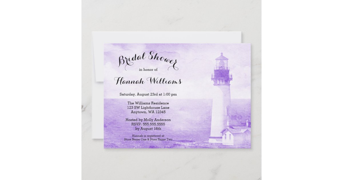 Rustic Purple Lighthouse Bridal Shower Invitation | Zazzle