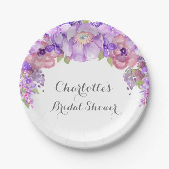 Rustic Purple Lilac Floral Bridal Shower Plate (Front)