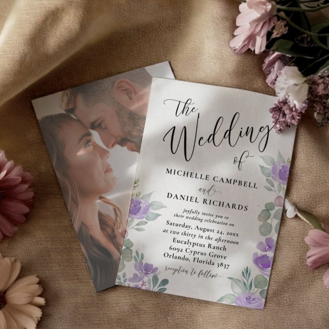 Rustic Purple Lilac Watercolor Floral Wedding Invitation (Creator Uploaded)