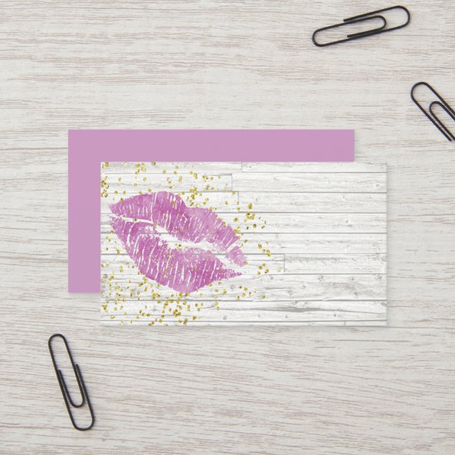 Rustic Purple Lips Business Card Template (Front/Back In Situ)