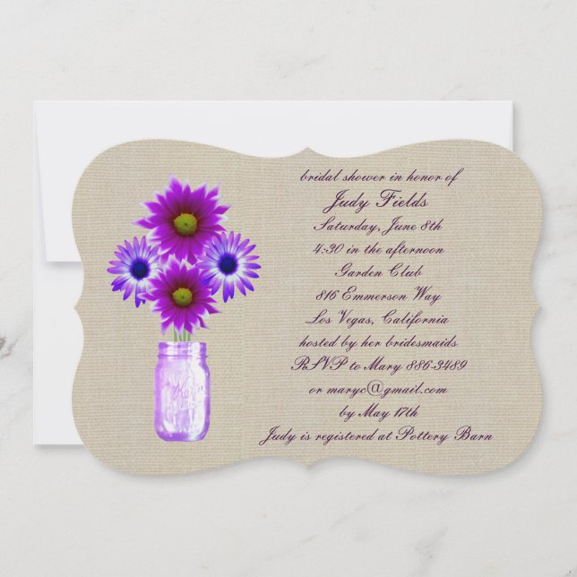Rustic Purple Mason Jar Bridal Shower Invitation (Front)