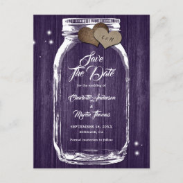 Rustic Purple Mason Jar Fall Wedding Save The Date Announcement Postcard