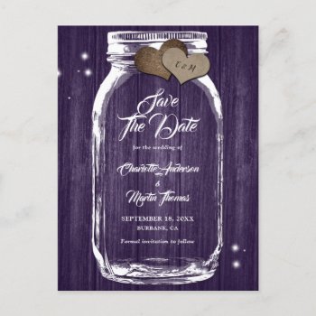 Rustic Purple Mason Jar Fall Wedding Save The Date Announcement Postcard by DanielCapPhotography at Zazzle