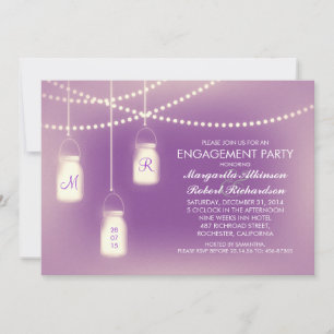 rustic purple mason jar lights engagement party invitation