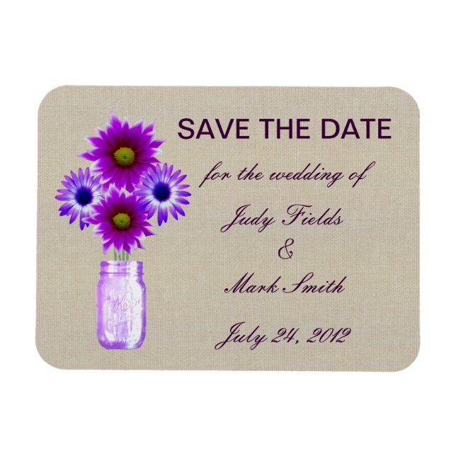 Rustic Purple Mason Jar Save The Date Magnet (Horizontal)