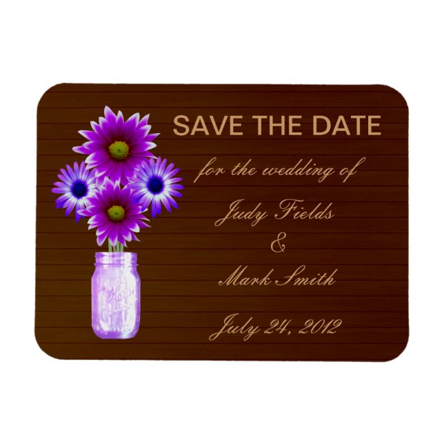 Rustic Purple Mason Jar Save The Date Magnet (Horizontal)