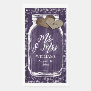 Rustic Purple Mason Jar Wood Mr. & Mrs. Wedding Paper Guest Towels