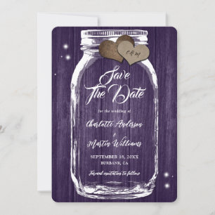 Rustic Purple Mason Jar Wood Wedding Save The Date