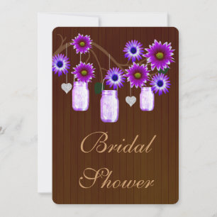 Rustic Purple Mason Jars Bridal Shower Invitation