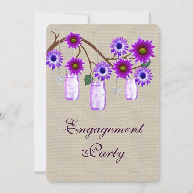 Rustic Purple Mason Jars Engagement Party Invite (Front)
