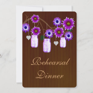 Rustic Purple Mason Jars Rehearsal Dinner Invite
