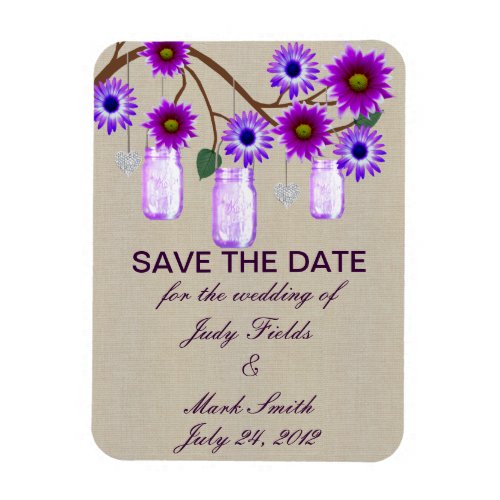 Rustic Purple Mason Jars Save The Date Magnet