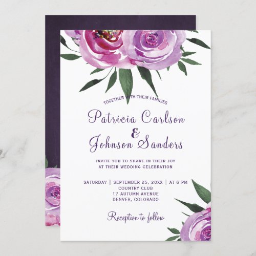 Rustic purple mauve peonies  boho bouquets wedding invitation