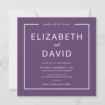 Rustic Purple Modern Minimalist Wedding Invitation